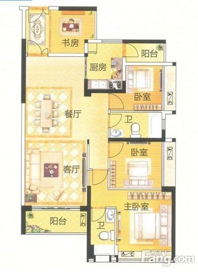 本單元的設計整體色調采用的是木色，不僅沿用了中式的端莊典雅，同時加入一些時尚的元素，讓整個空間多了現代的時尚感覺，卻不失中式的端莊。